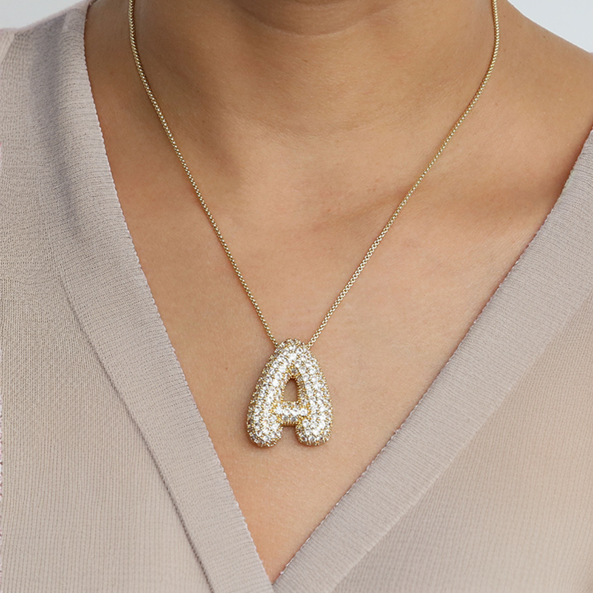 Bubble Initial Diamant Halskette