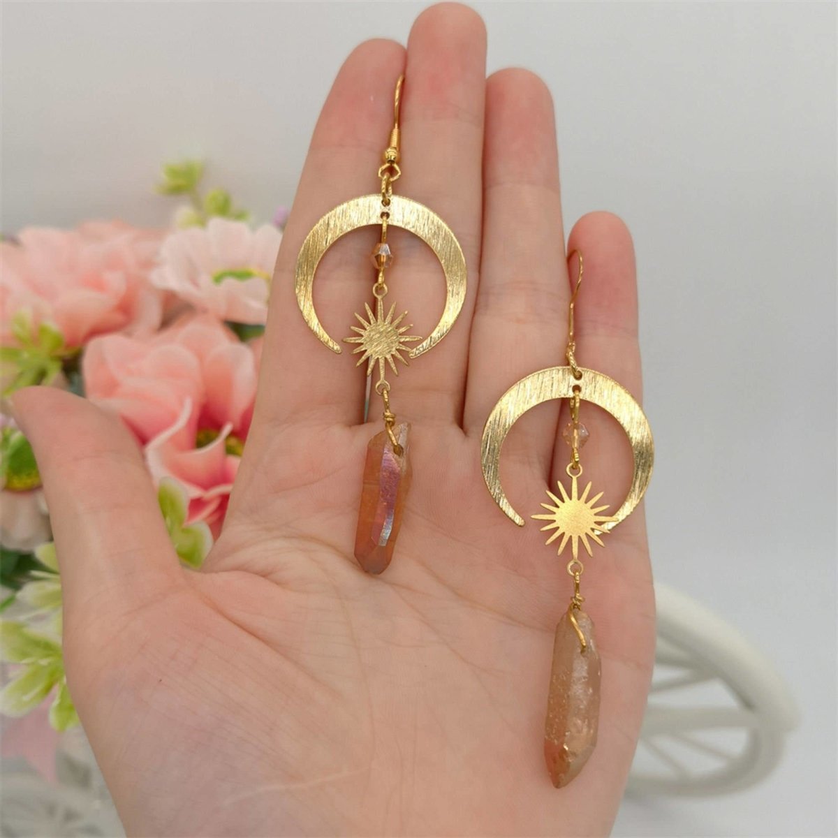 Homa - Tangerine Quarzstein Halbmond Ohrringe