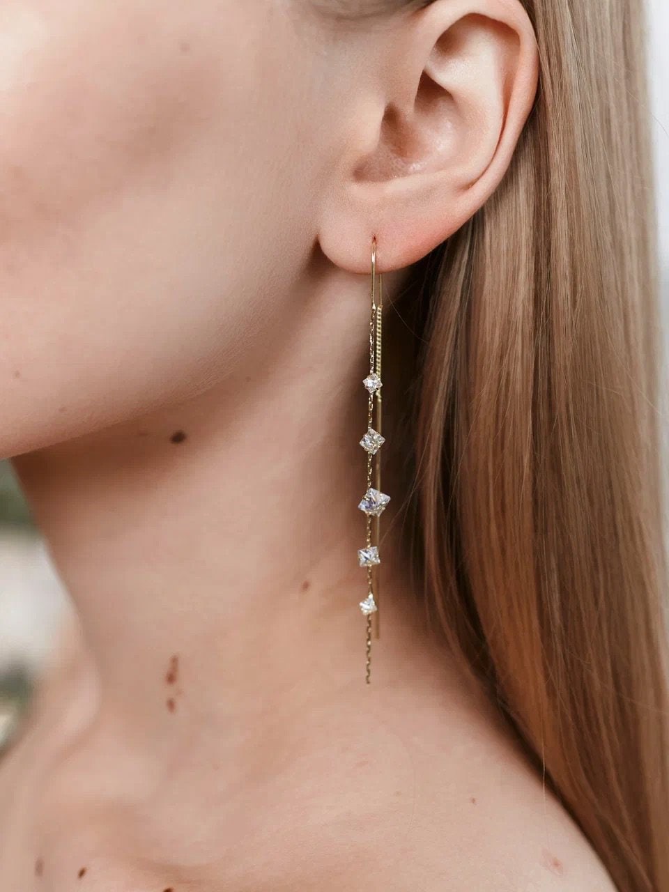 Jandi - Faden-Kristall-Tropfen Ohrringe