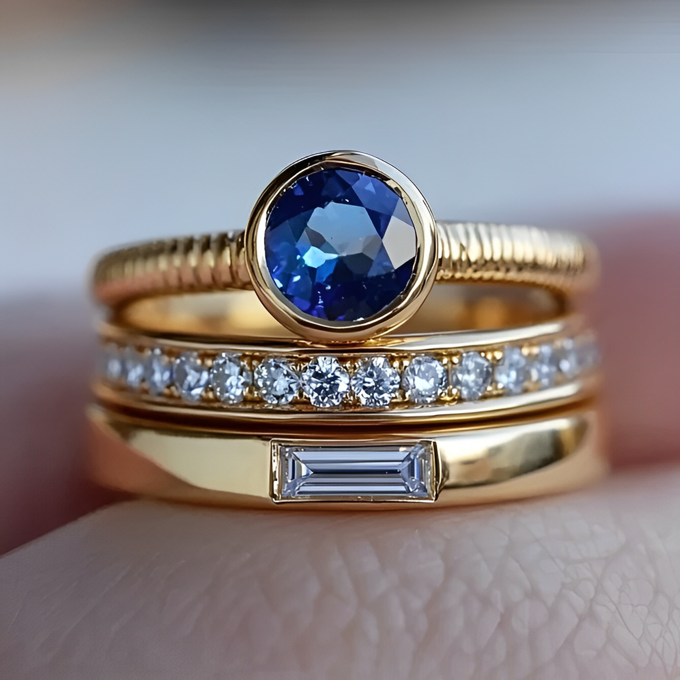 Gretchen – Vintage-Ring-Set mit eleganten blauen Zirkonias