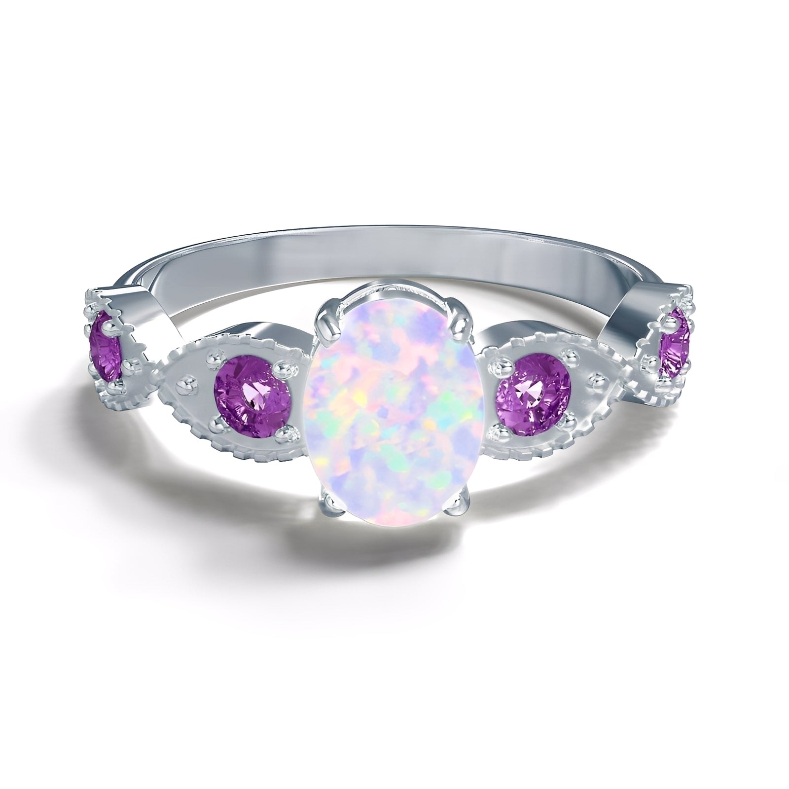 Valka – Ring Weißer Opal & Amethyst