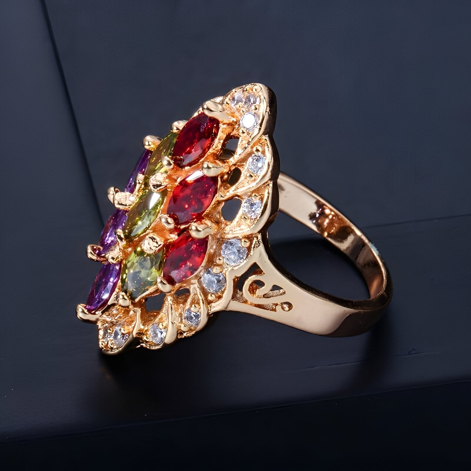 Naelle – Ring Trio Amethyst Peridot Rubin
