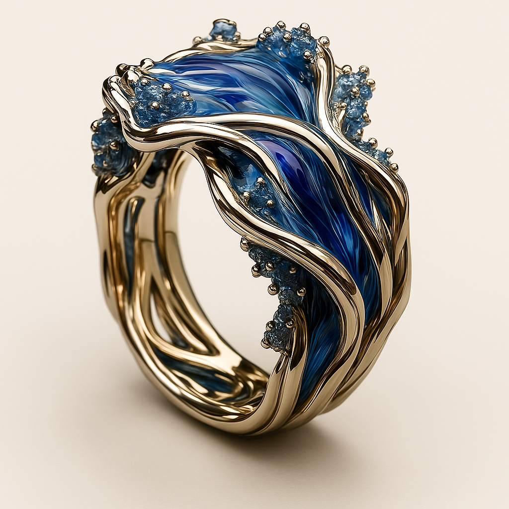 Coralie – Goldener Vintage-Ring mit Meereswellenform