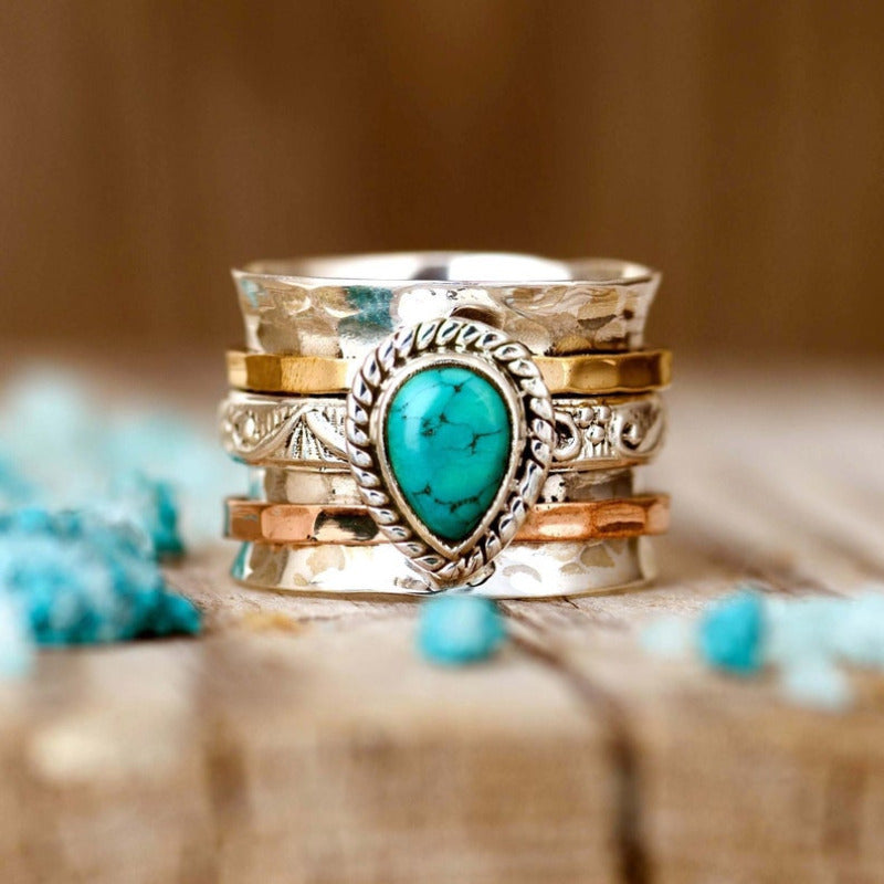 Alma – Vintage Boho-Ring in Türkis