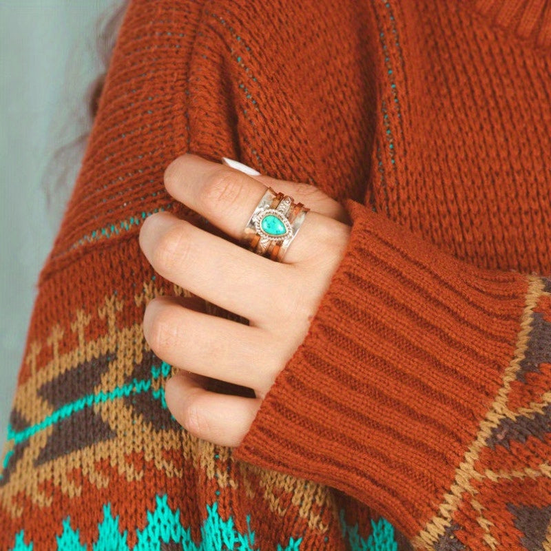 Alma – Vintage Boho-Ring in Türkis