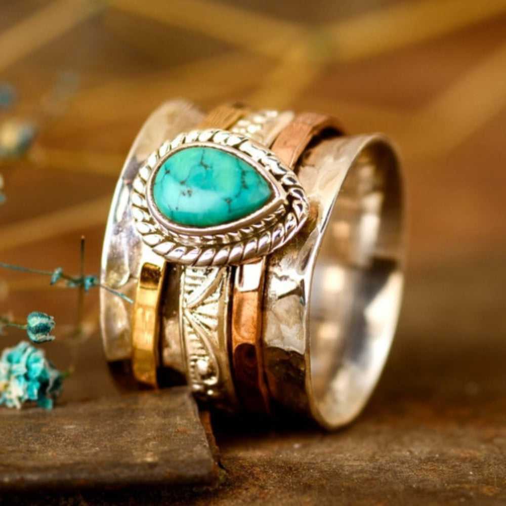 Alma – Vintage Boho-Ring in Türkis