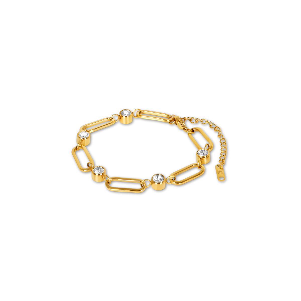 Gwen – Armband Kette Ovale Glieder und Goldener Stein