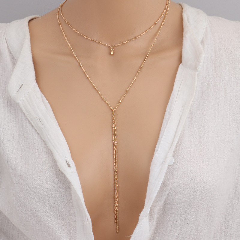 Retro Schlüsselbein Kette - Lange Perlenkette