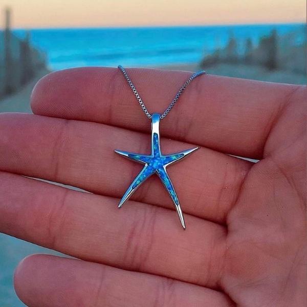 Starla – Silberkette mit Seestern und Blauem Opal