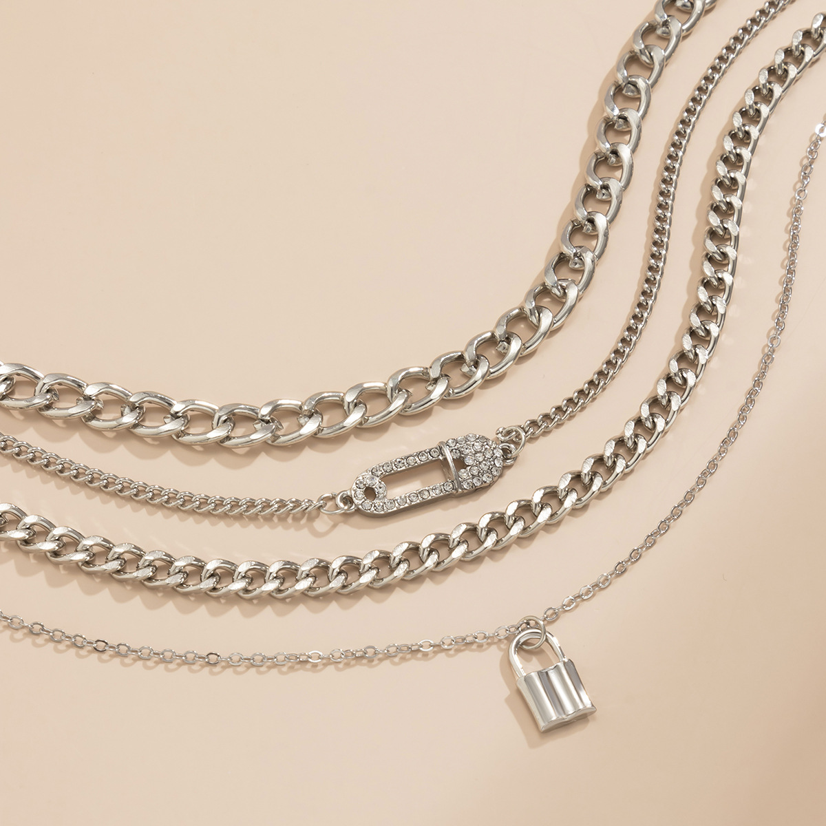 4pcs Kette Halskette - Retro Lock Pin Kette Set