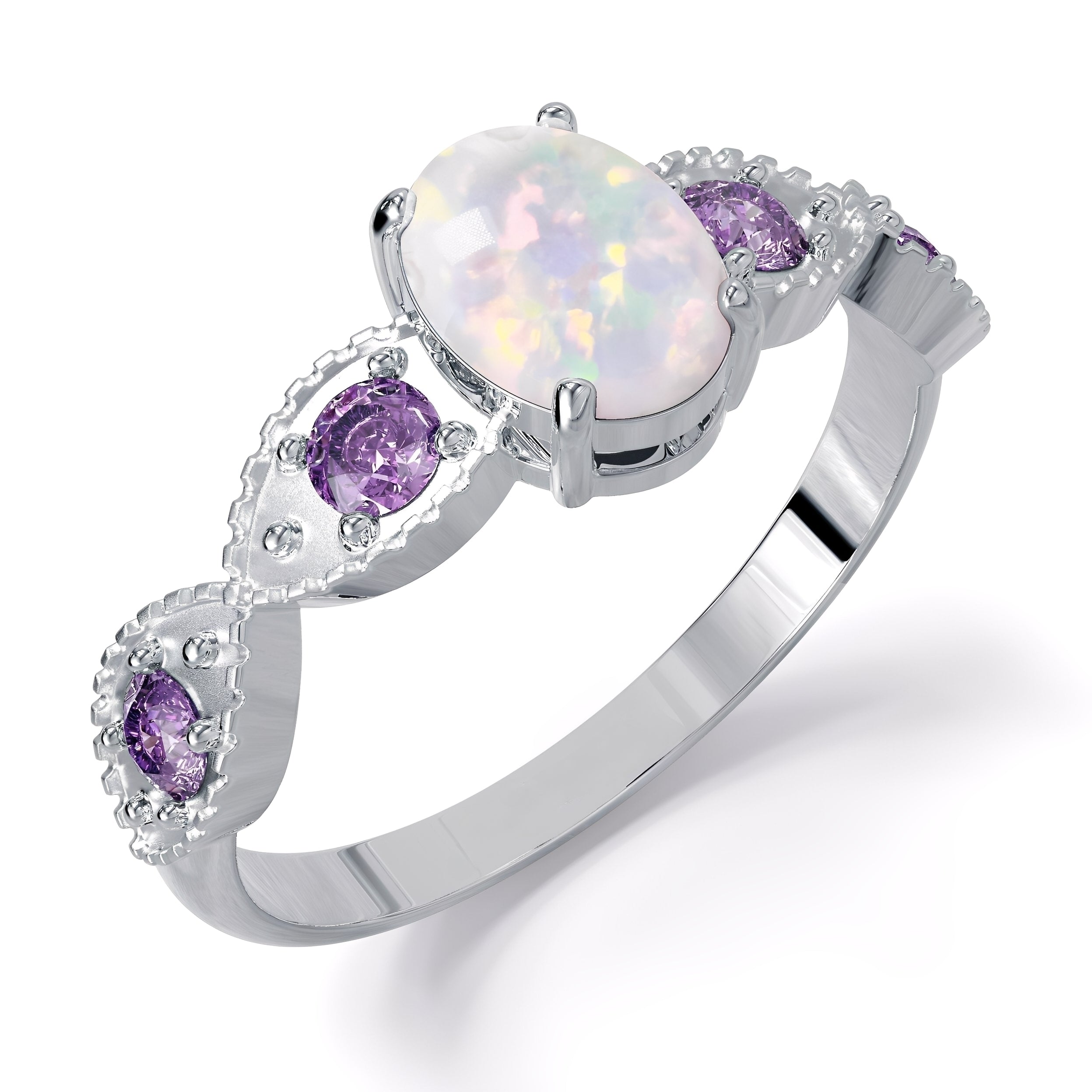 Valka – Ring Weißer Opal & Amethyst