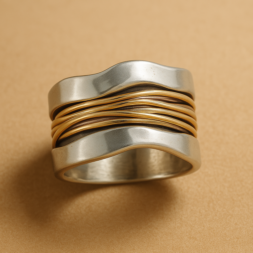 Thalia – Silberring mit verschlungenen Goldfäden