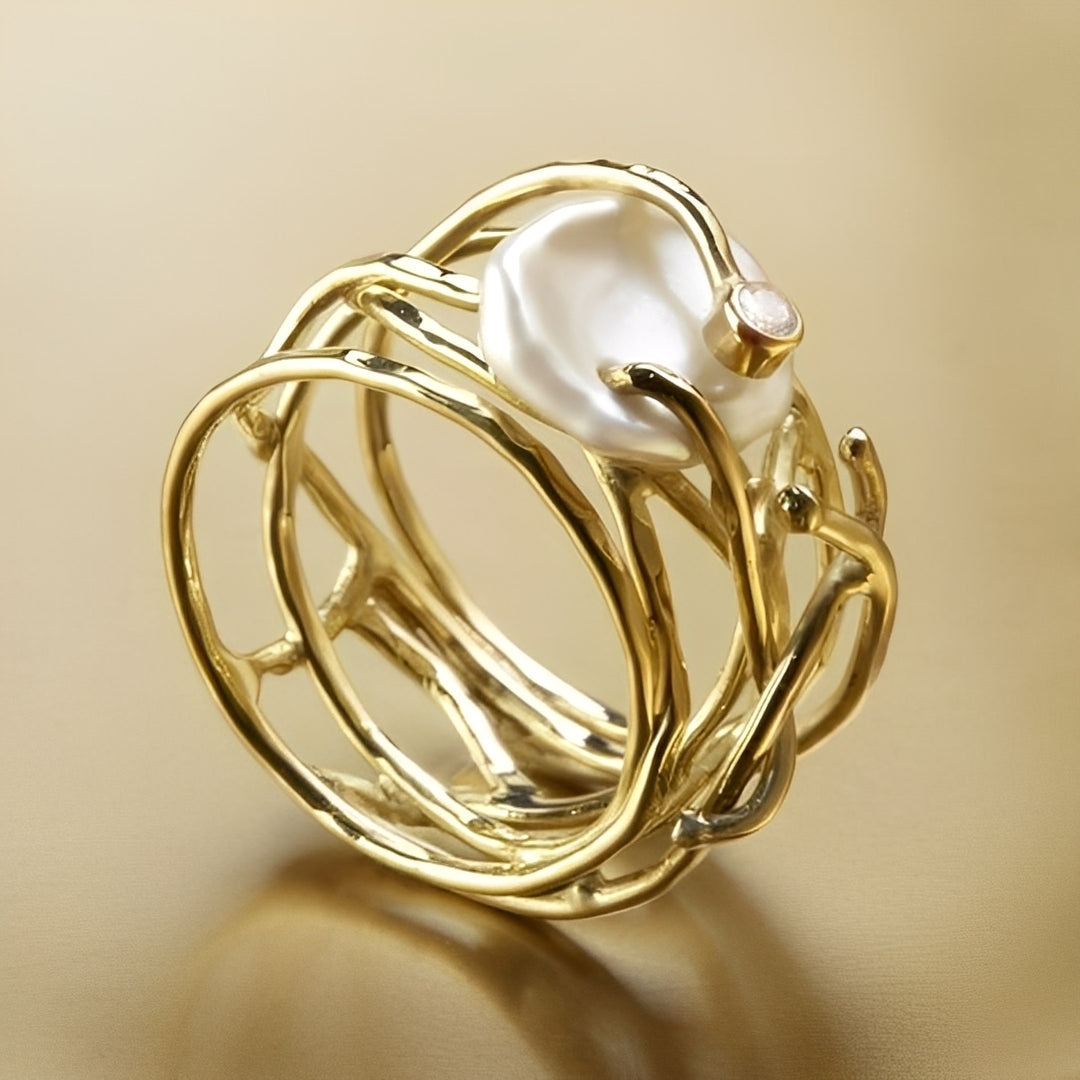 Samira – Eleganter Ring Feines Gold und Perle