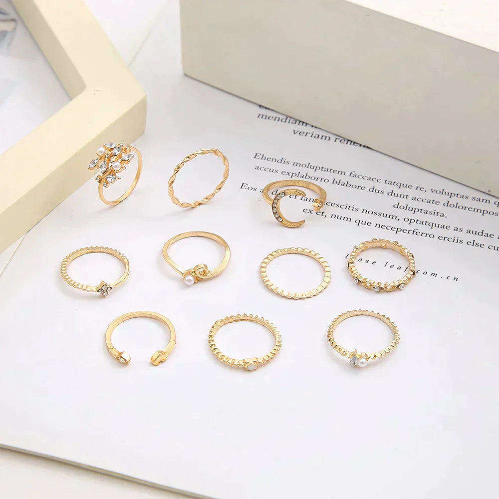 Sophia – Satz von 10 Boheme-Ringen Silber & Gold