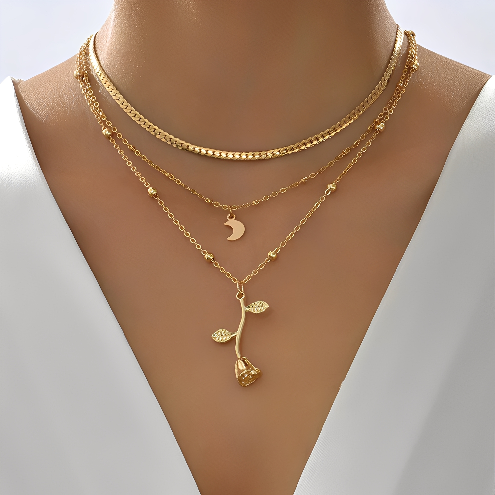 Sylvia – Halskette Anhänger Rosa & Mond aus Gold