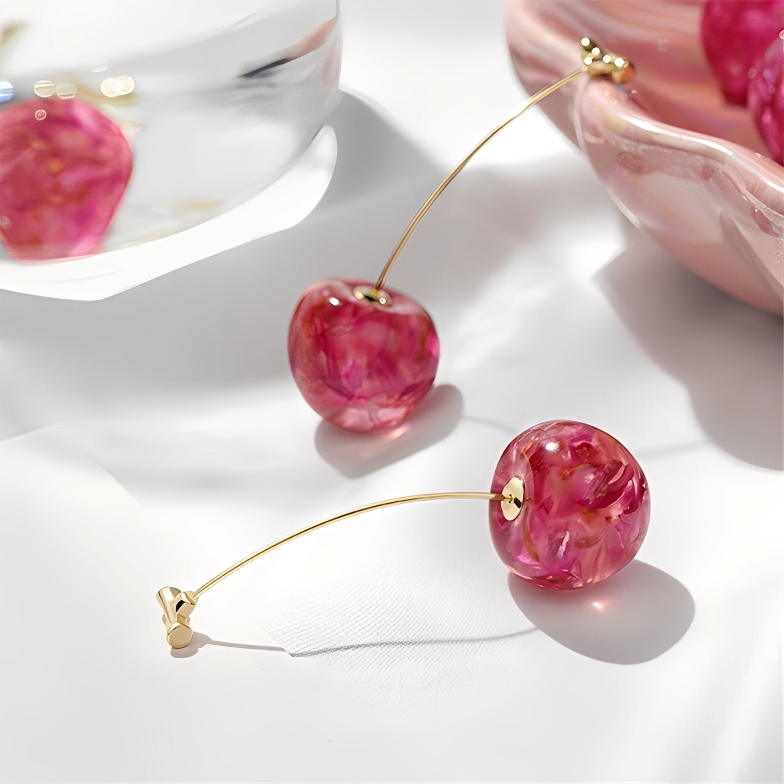 Merly – Ohrringe Kirsche Golden & Rosa