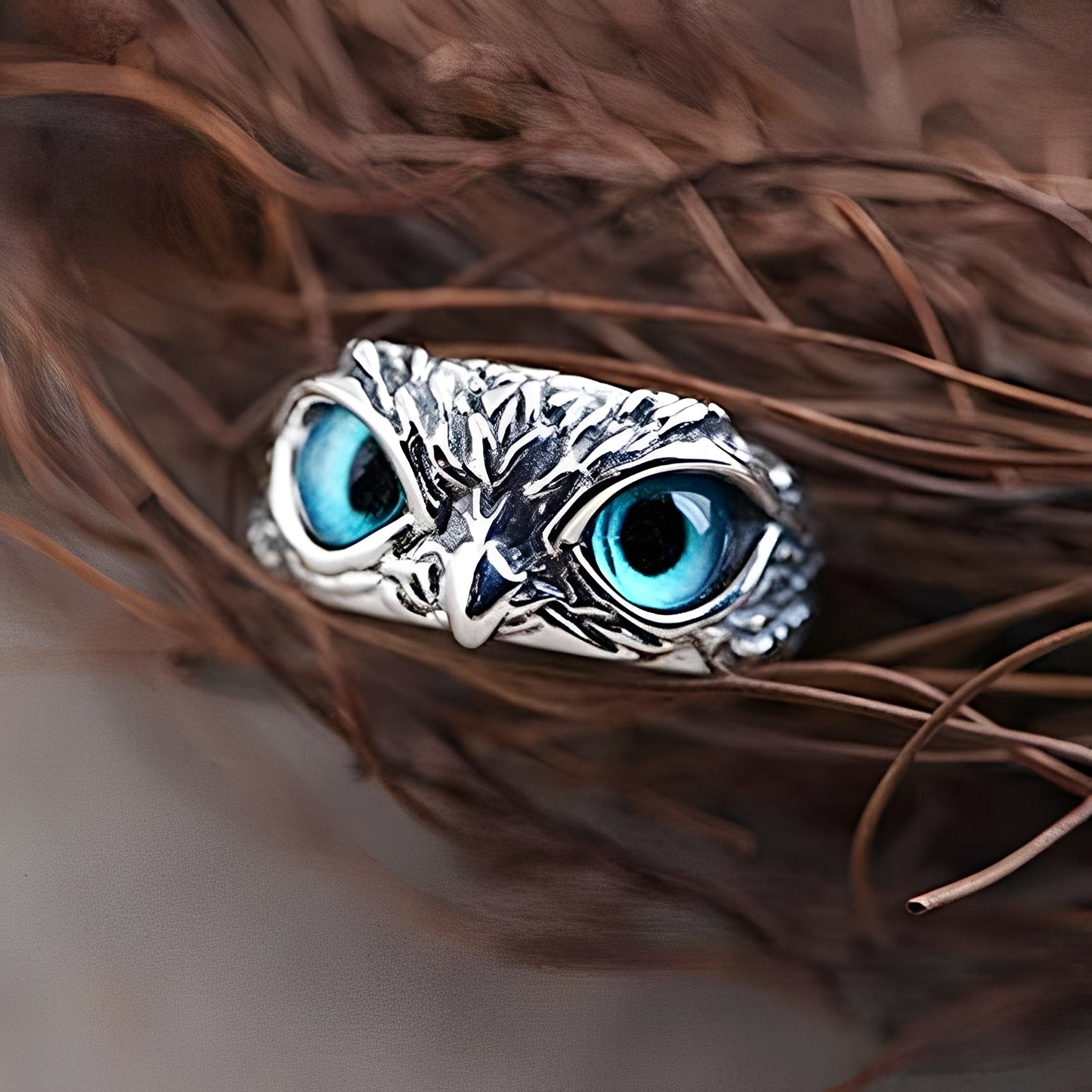 Diane – Verstellbarer Eulenring Silber & Opal