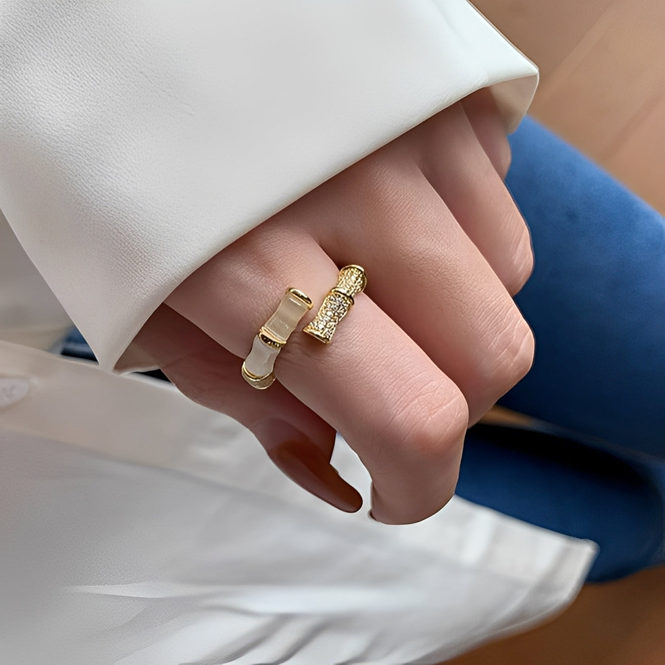 Lysiane – Verstellbarer Ring in Bambusform aus Gold