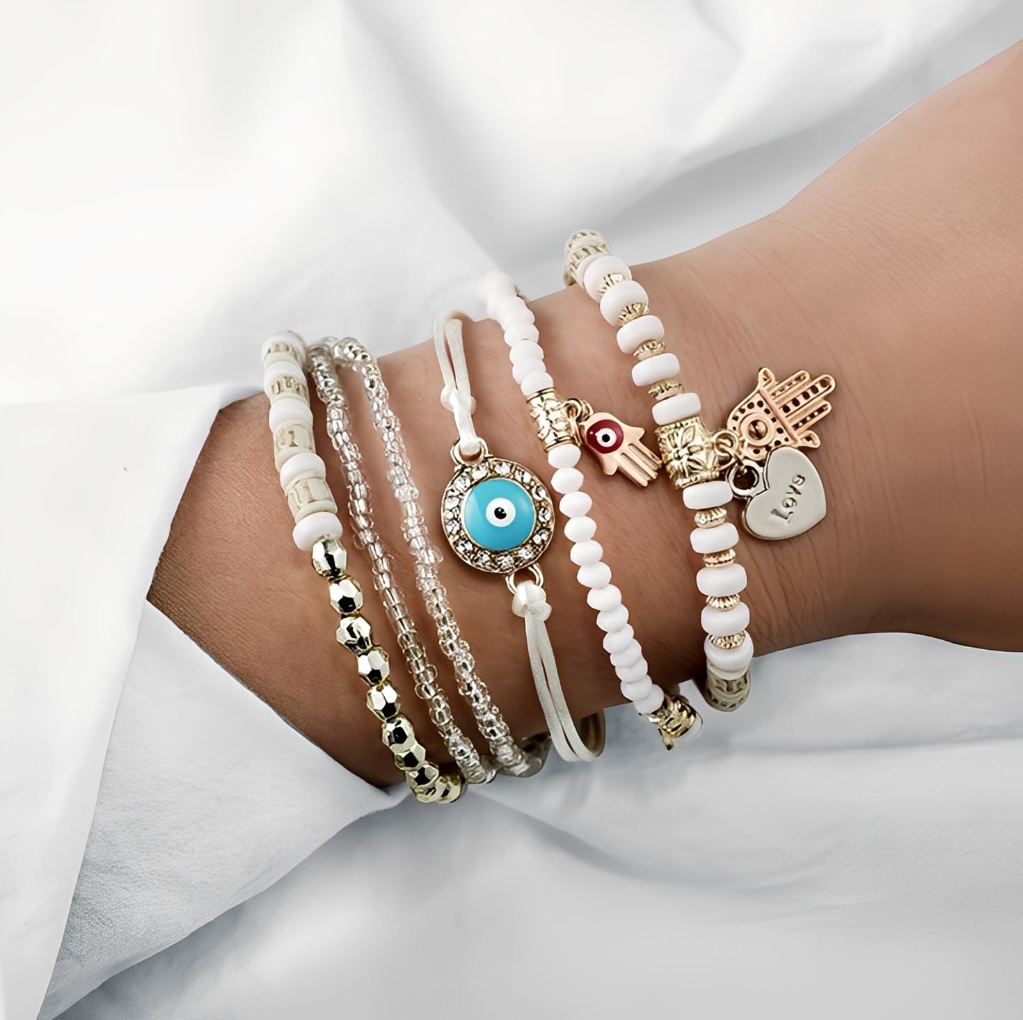 Samira – Set von schützenden Hamsa-Armbändern