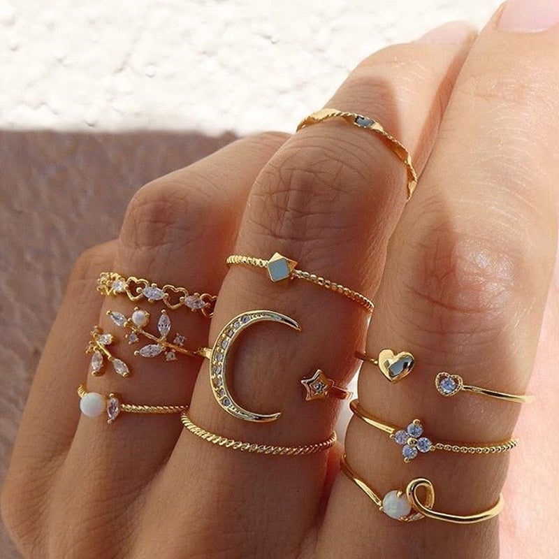 Sophia – Satz von 10 Boheme-Ringen Silber & Gold