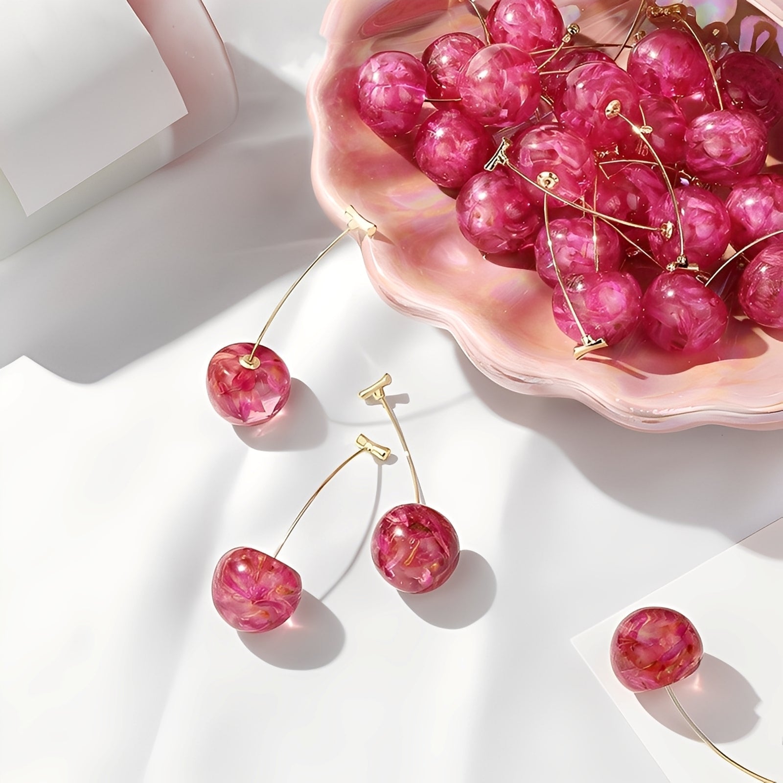 Merly – Ohrringe Kirsche Golden & Rosa