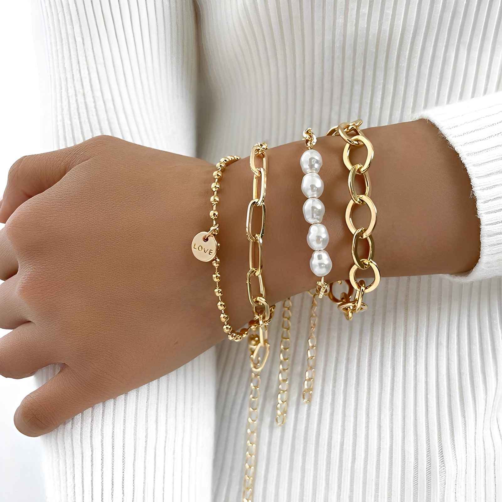 Anaya – Vintage-Set Armbänder Perlen & Gold