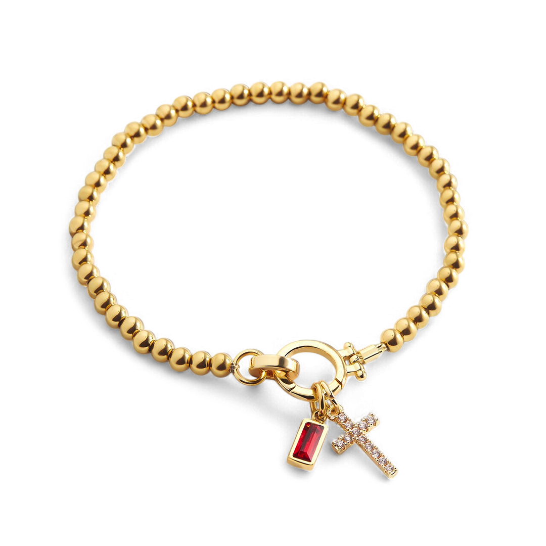 Eli – Geburtsstein-Armband mit Kreuzanhänger