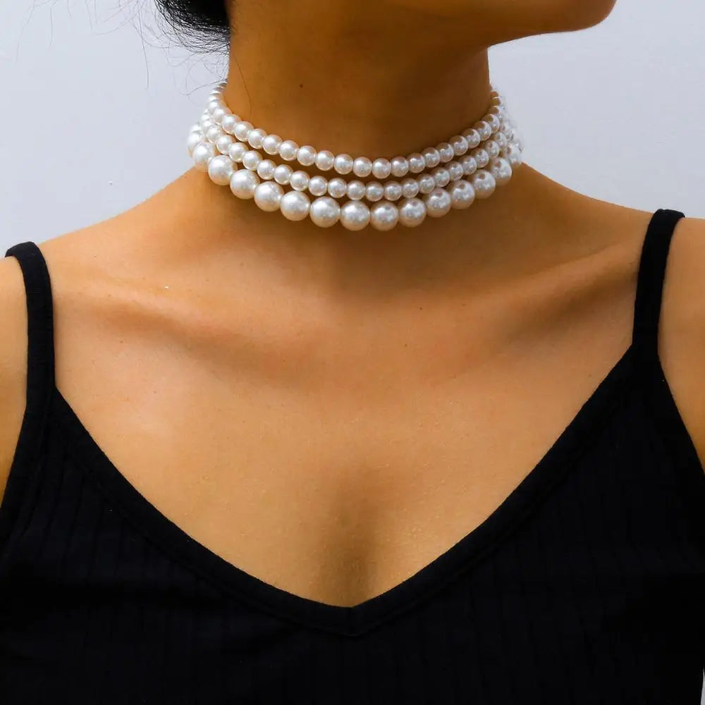 Perlen Chocker Halskette Set - (3er Set) Perlenkette