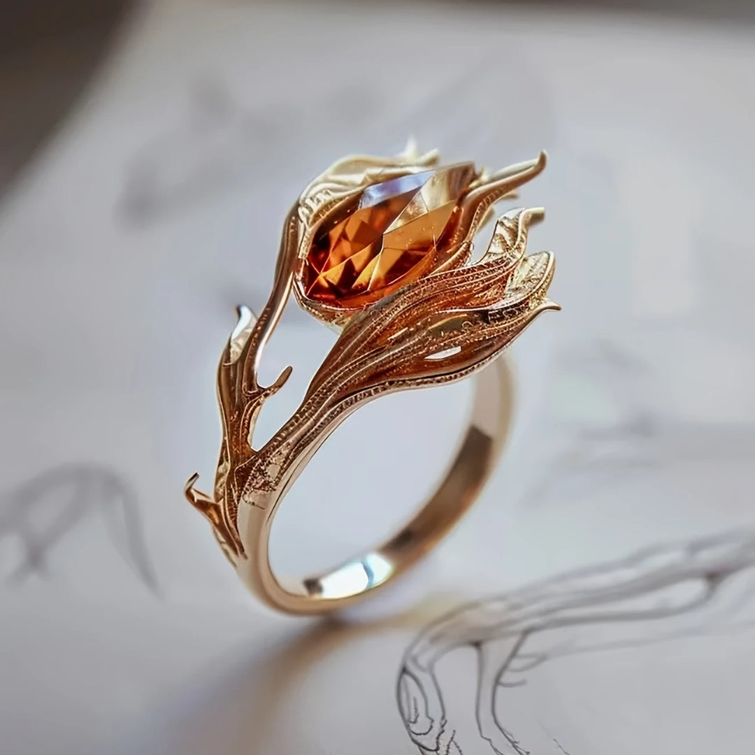 Solea – Goldener Ring mit Orangenem Kristall