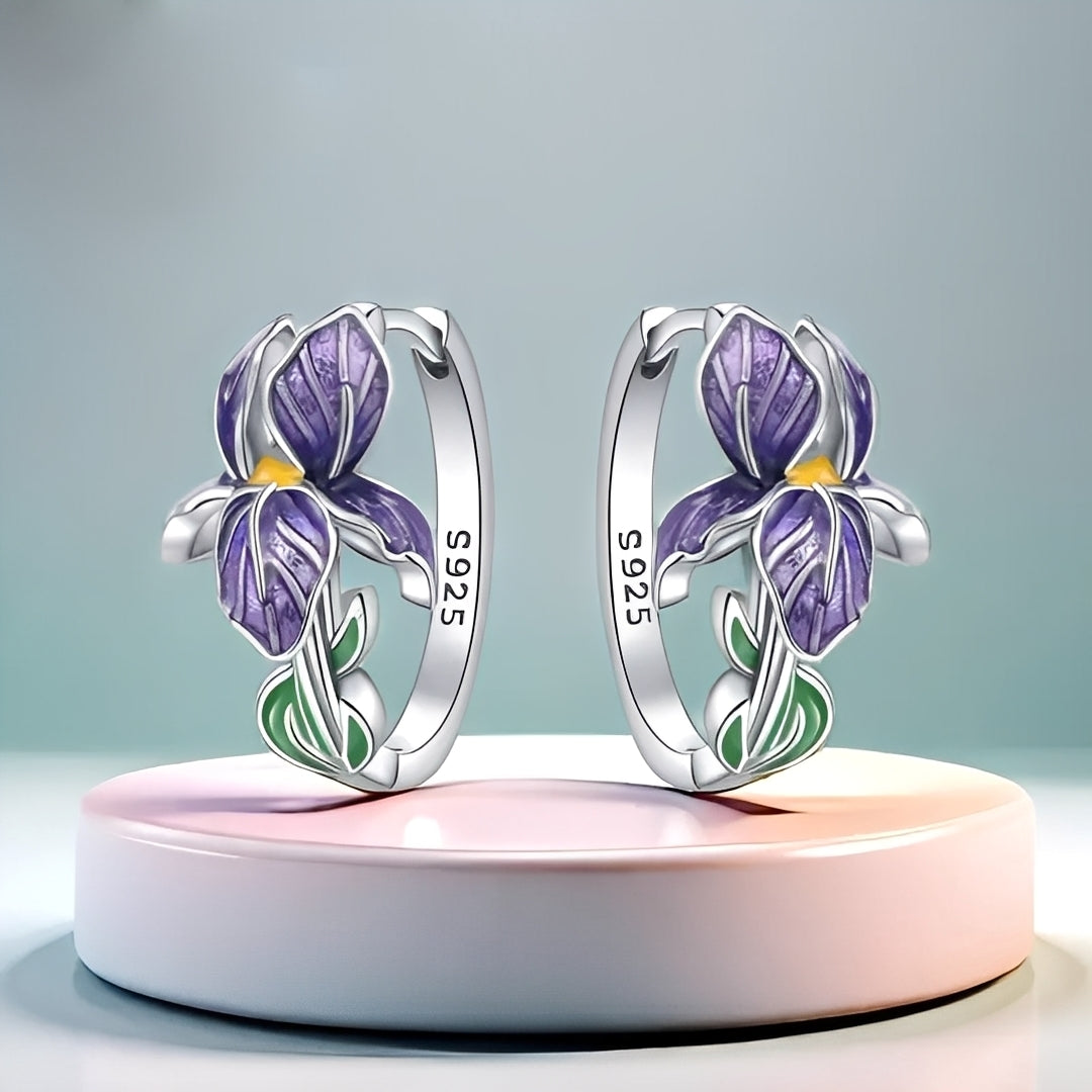 Lila Emaille Blumen Ohrringe