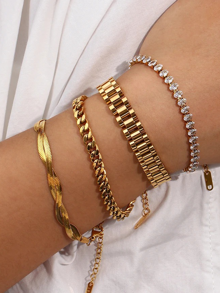 Norah – Tennis Armband Gold mit Ovalen Gliedern