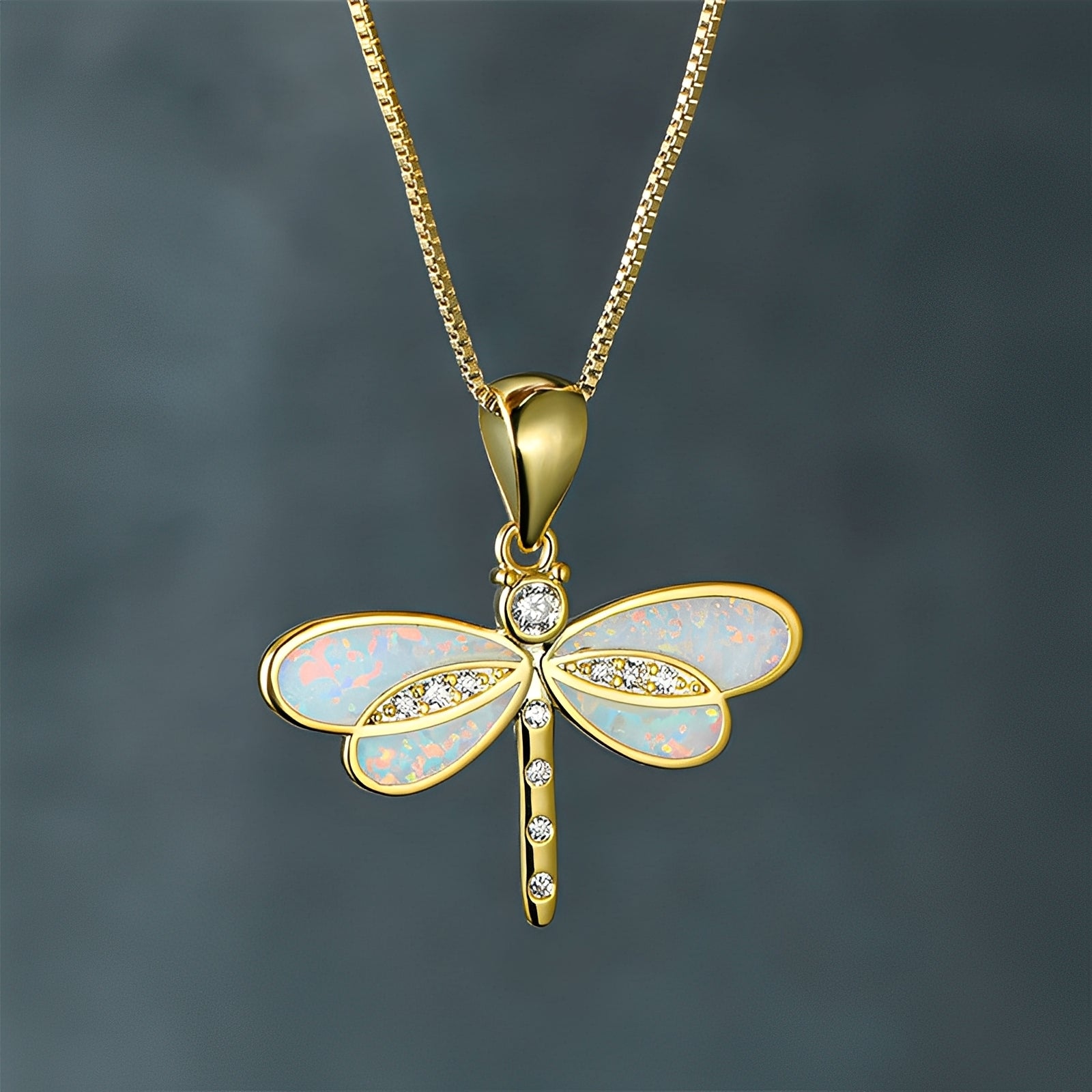 Priya – Halskette Libelle Gold mit Opal