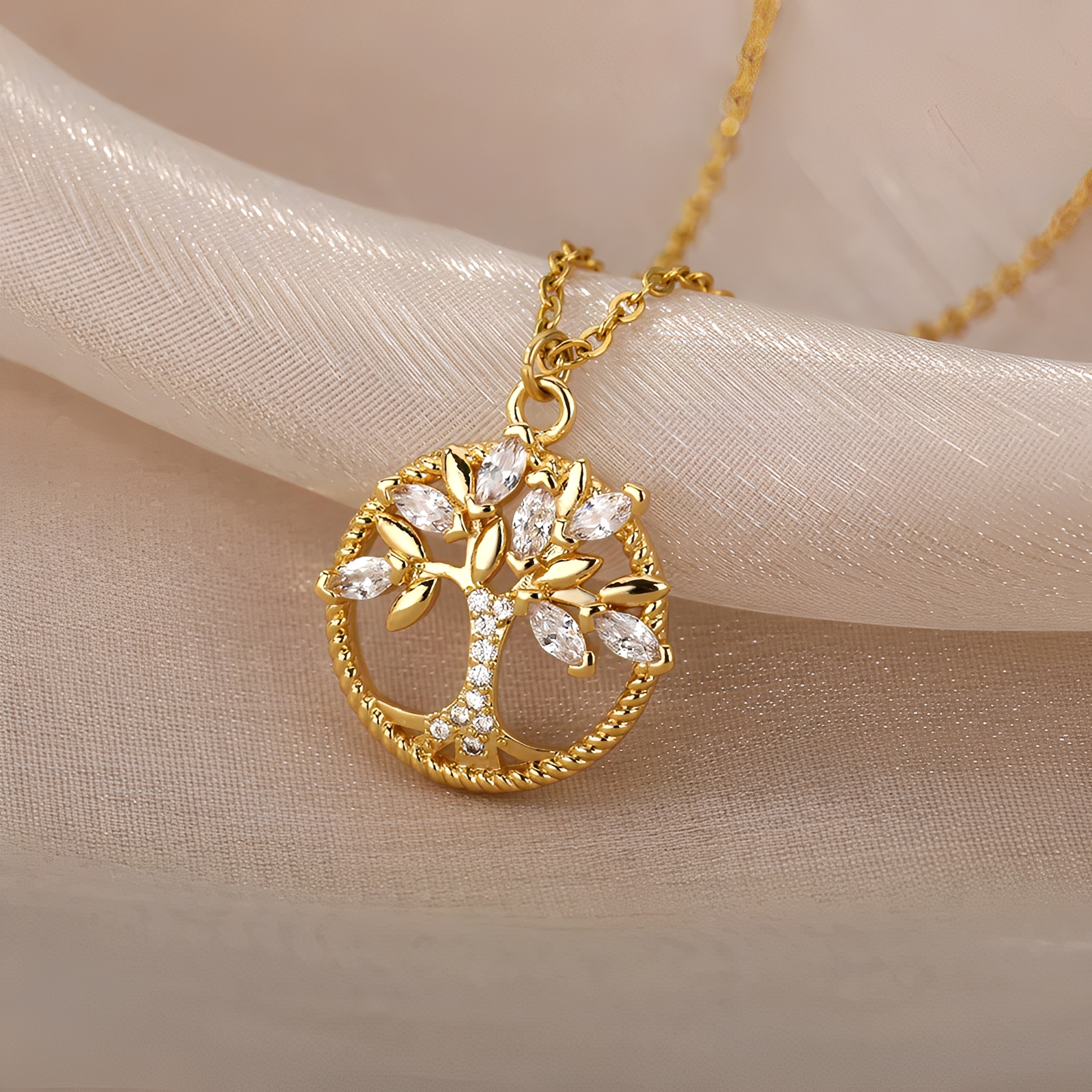 Toshi – Kette Lebensbaum aus Gold mit Zirkonia