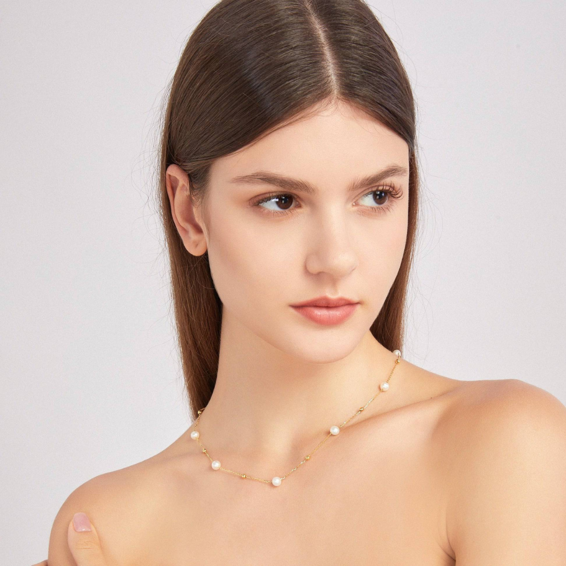 Gold und Perlenkette - abwechselnd Perlen und Goldkette
