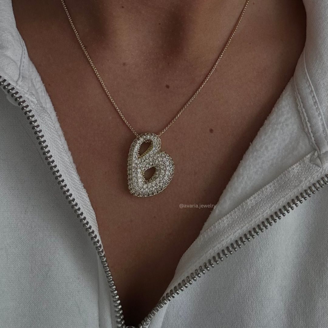 Bubble Initial Diamant Halskette