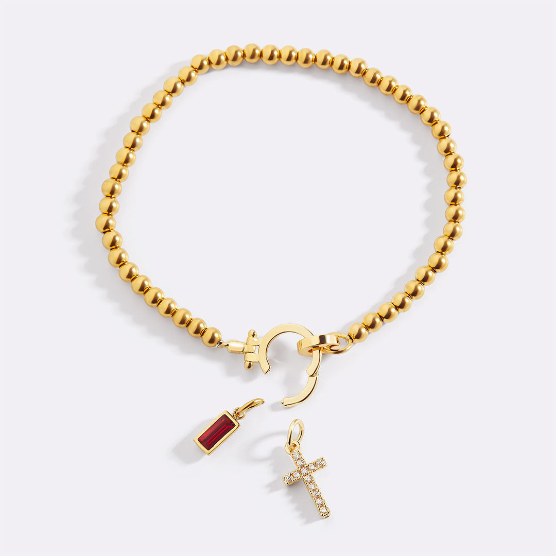 Eli – Geburtsstein-Armband mit Kreuzanhänger