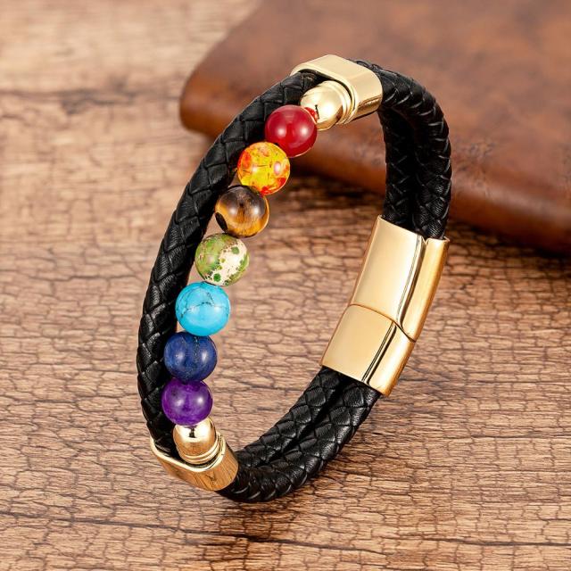 Zenaro – Armband Leder Gleichgewicht 7 Chakren