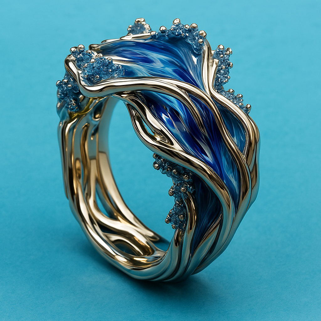 Coralie – Goldener Vintage-Ring mit Meereswellenform