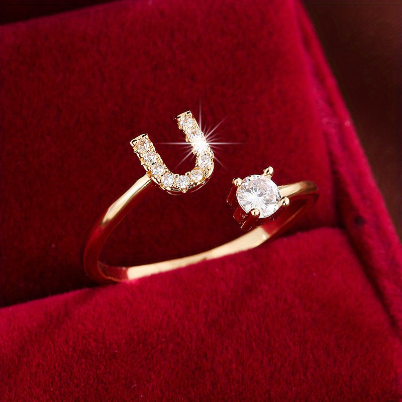 Nova – Moderner Offener Ring mit Initiale und Zirkonia
