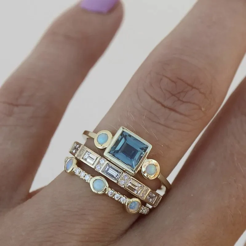 Rica – Vintage-Ring-Set mit blauem Kristall