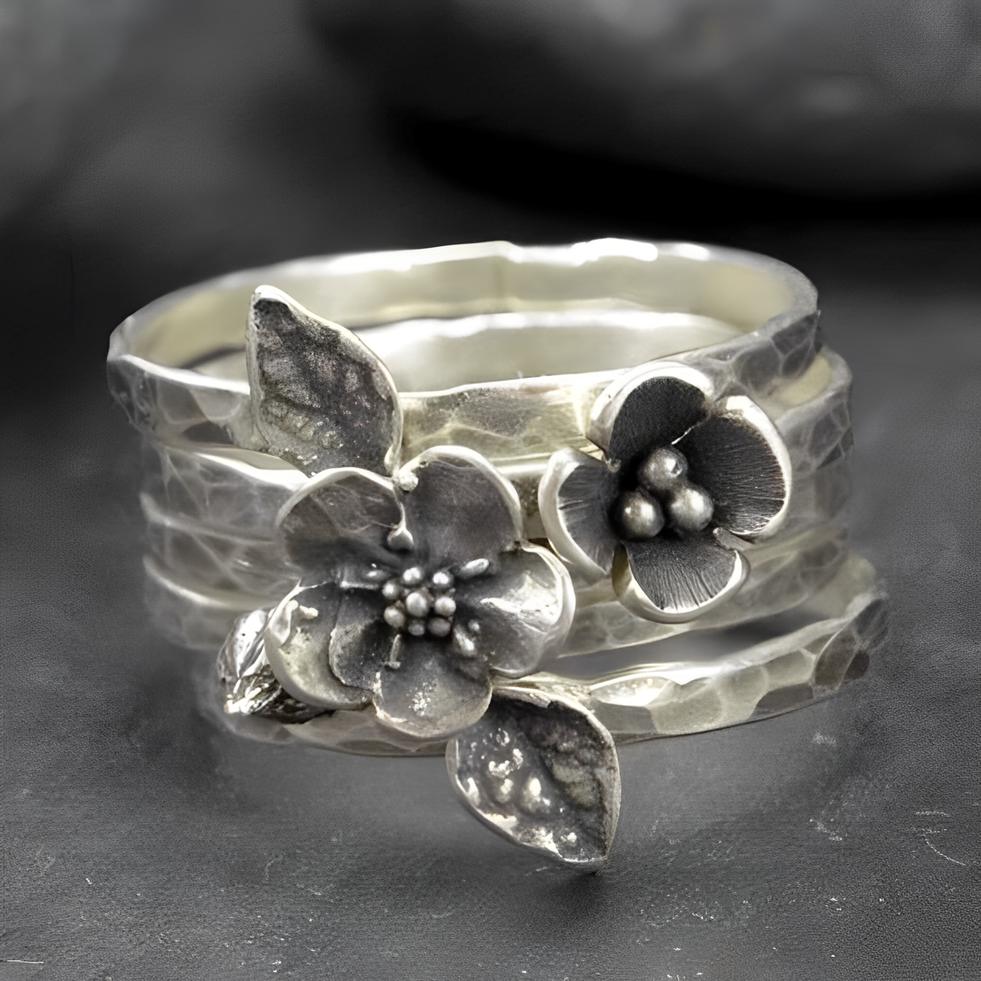 Camille – Eleganter Silberring Vintage Blume