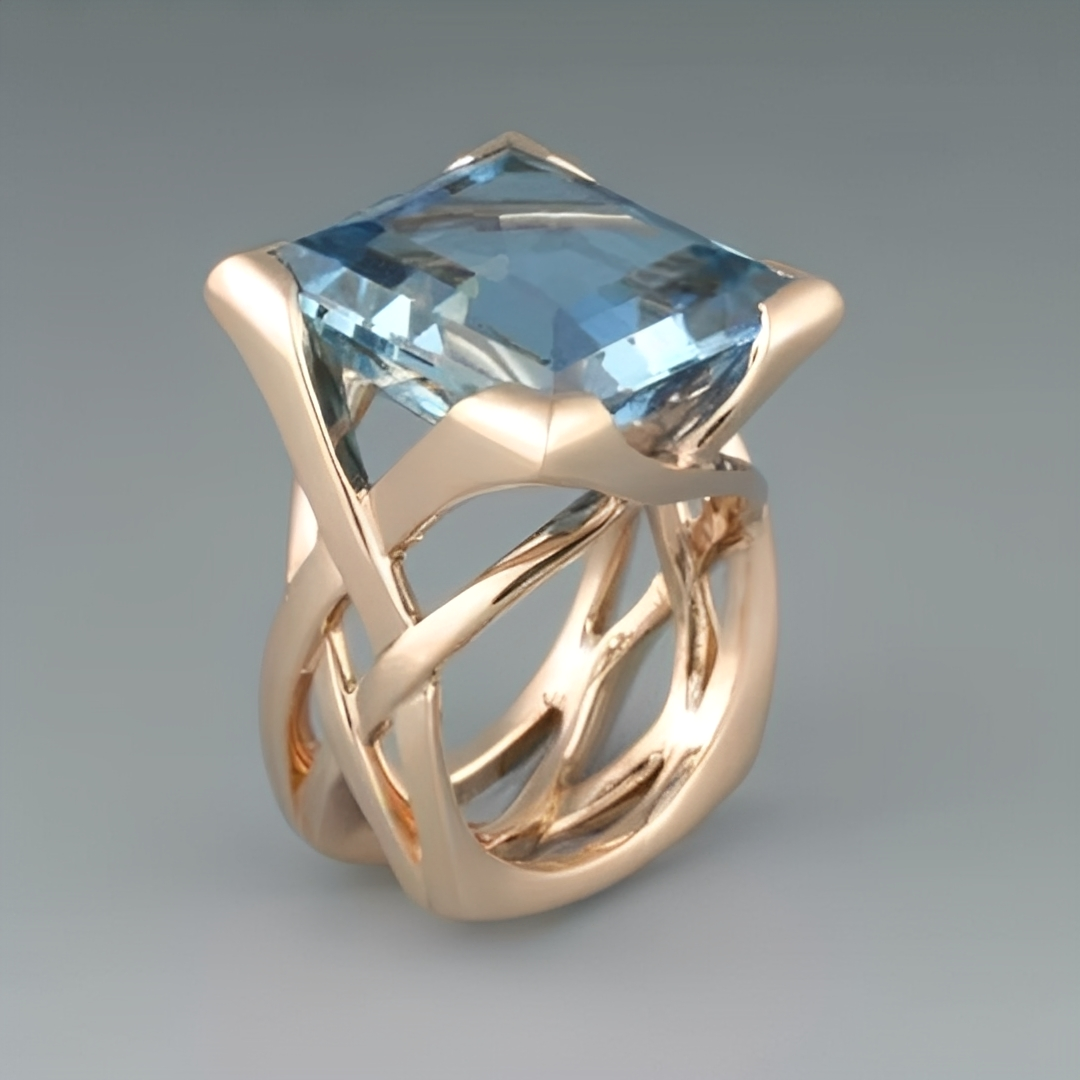 Alodia – Vintage-Ring in Roségold und Blauer Zirkon