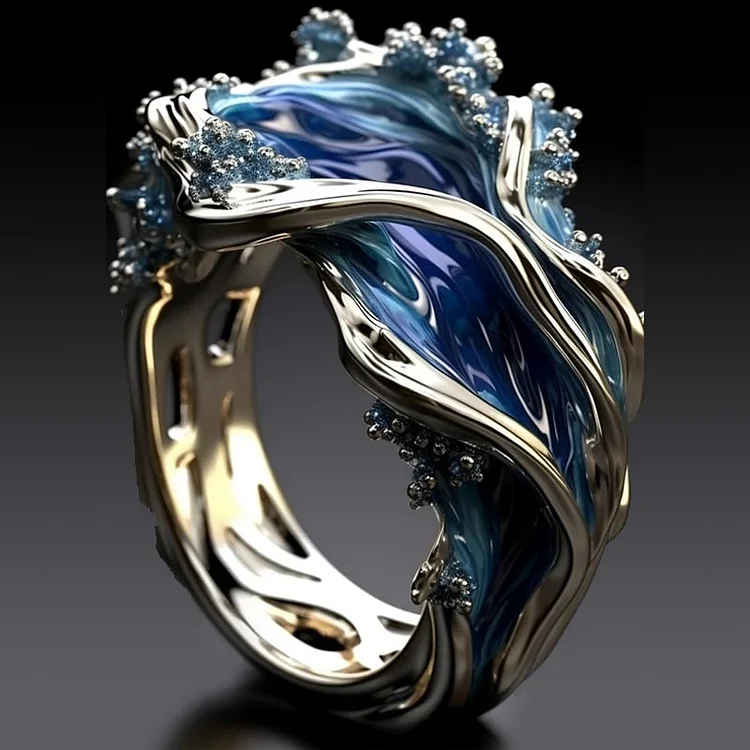 Coralie – Goldener Vintage-Ring mit Meereswellenform
