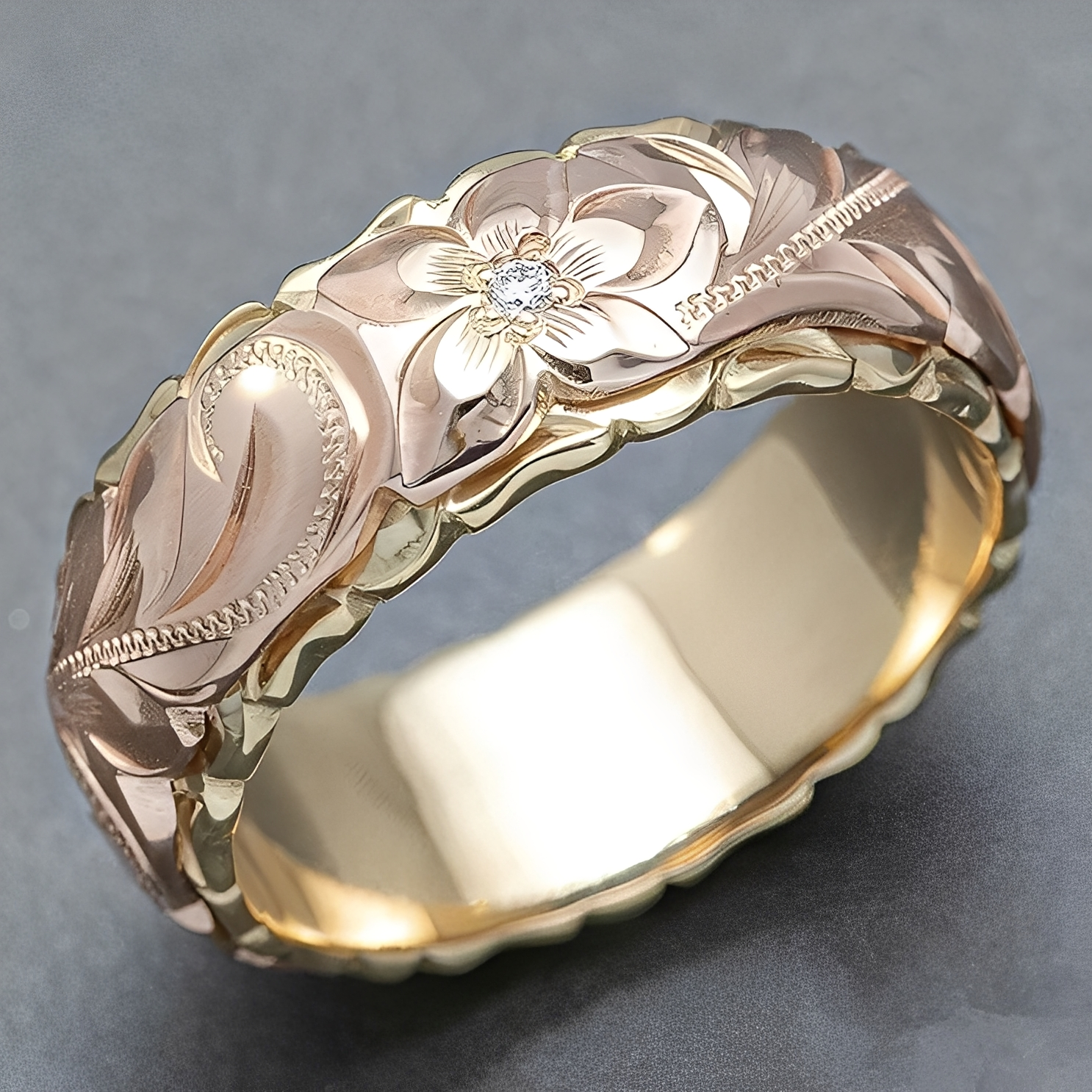 Kira – Vintage-Ring Roseblume aus Gold