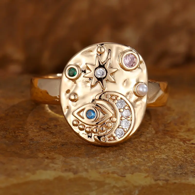 Solenya – Ring Kristall Gold Sonne-Mond-Motiv