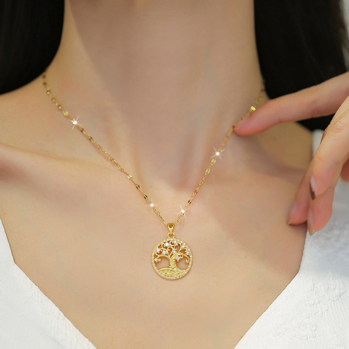 Samira – Halskette Goldener Lebensbaum mit Zirkonium
