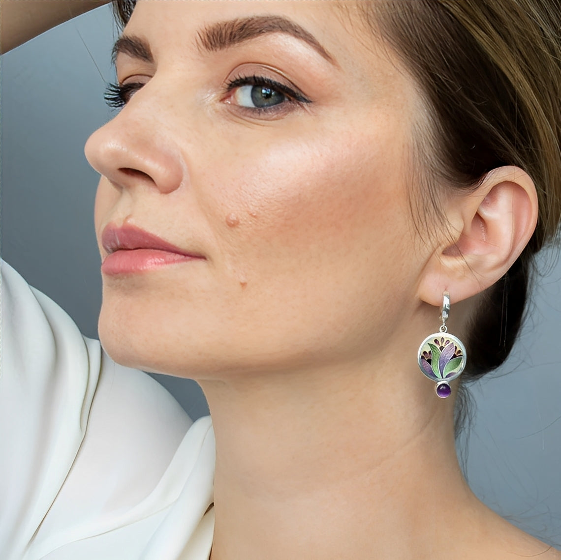 Zaria – Boho-Silber-Ohrringe mit lila Kristallen