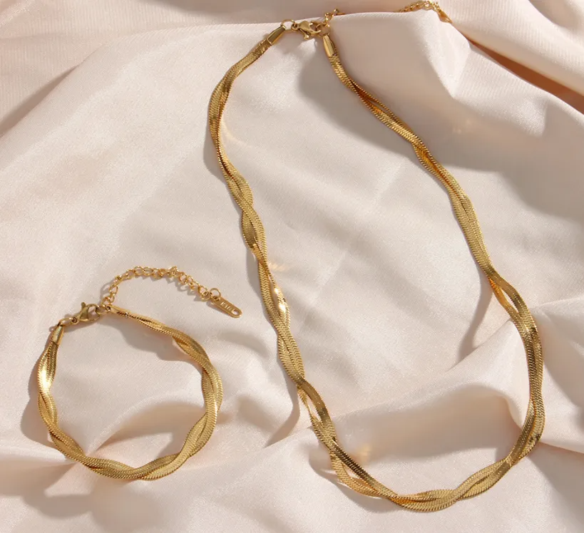 Alina – Set Halskette & Armband Elegant Vergoldet Verwoben
