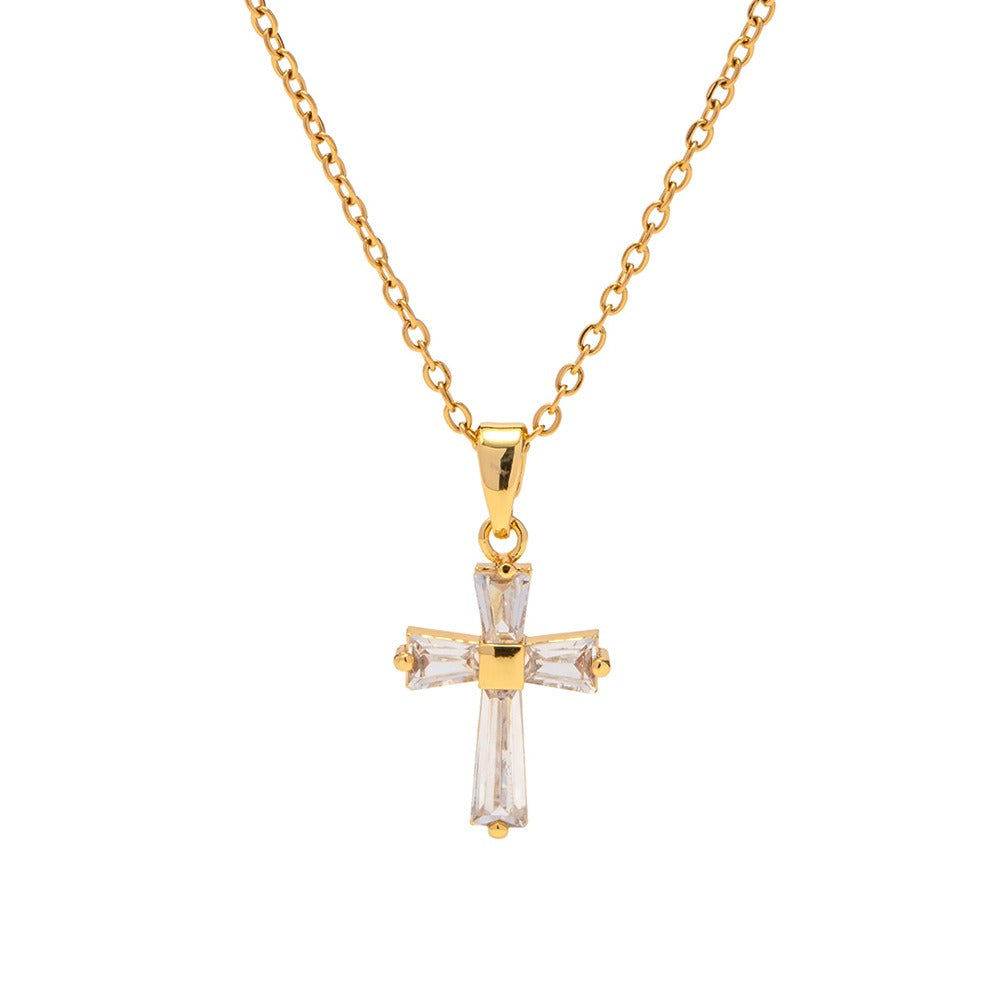 Mae – Vergoldete Halskette mit Zirkonia-Kreuz
