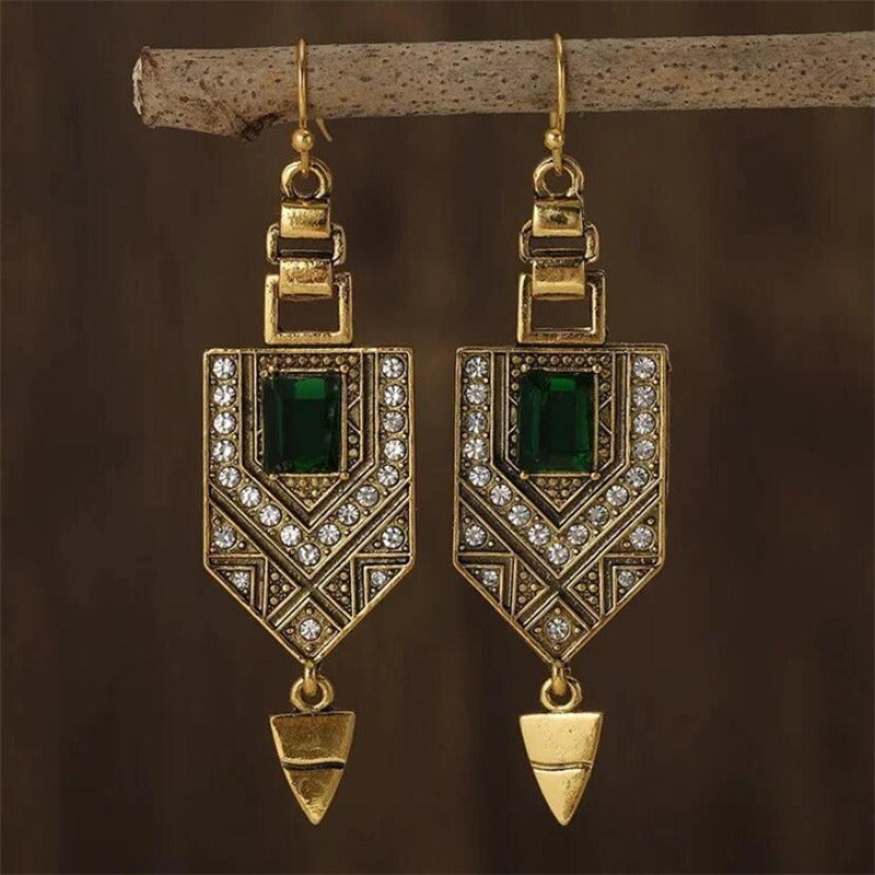 Stacey – Vintage Geometrische Ohrringe Grün & Gold
